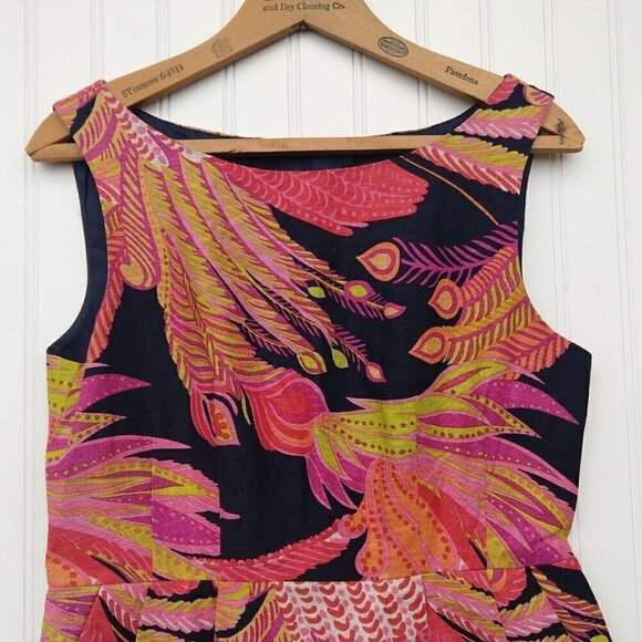 Nanette Lepore Exotic Plume Mini Dress Size 6 Floral Silk Linen Blend Pockets - Picture 5 of 10